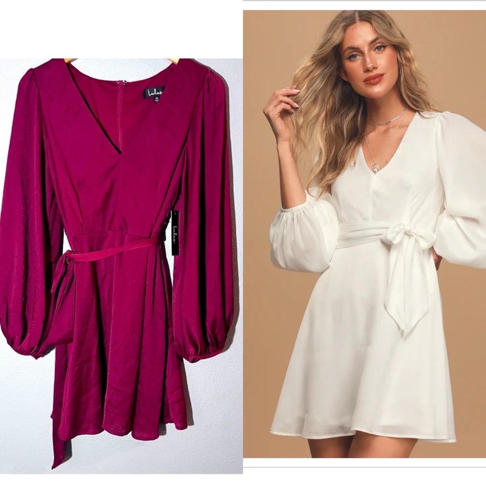 Lulu’s Mini Dress Vneck balloon sleeve sz Medium Maroon